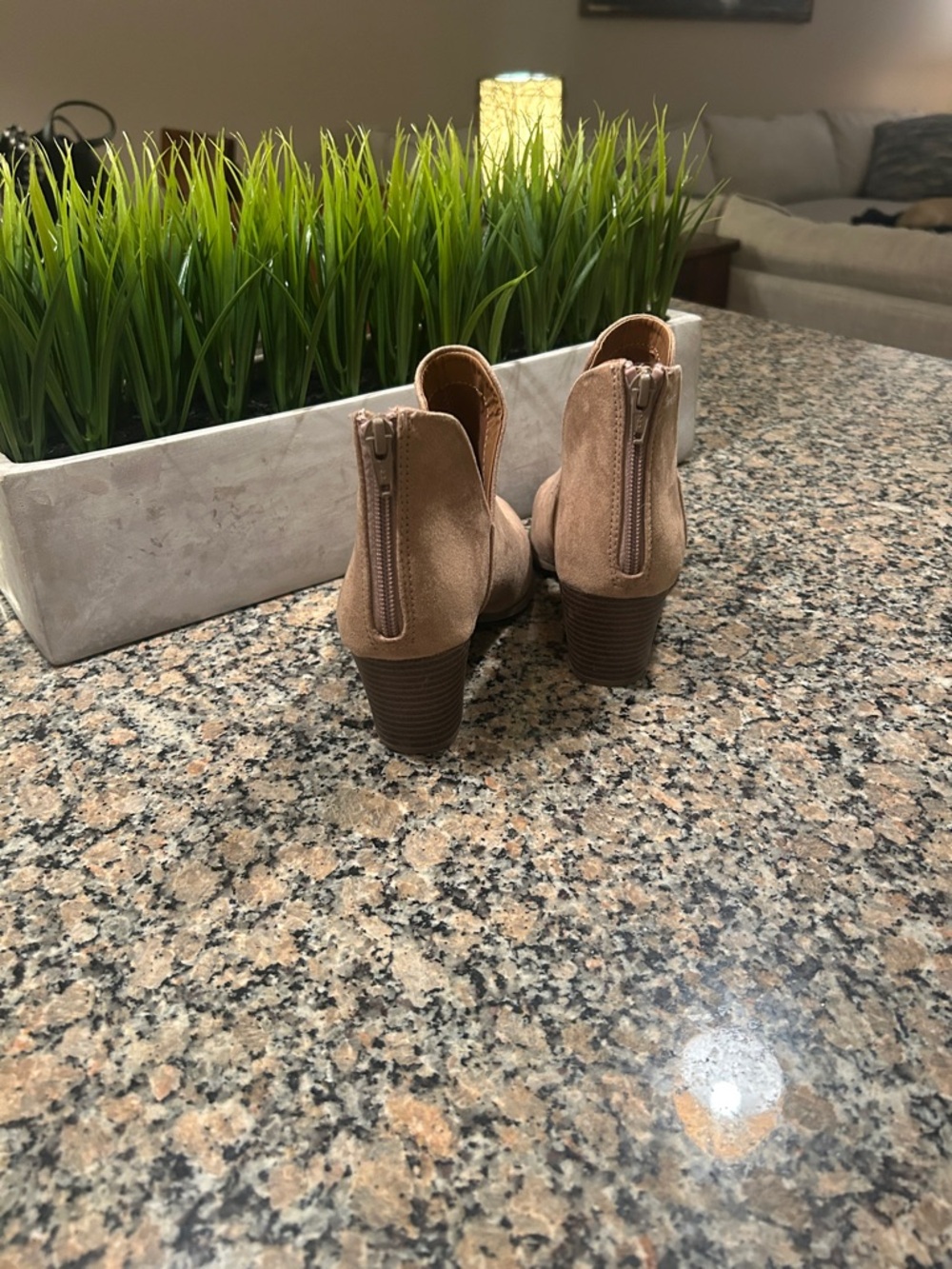 SO Beige Suede Ankle Booties with Rear Zip - Picture 2 of 5